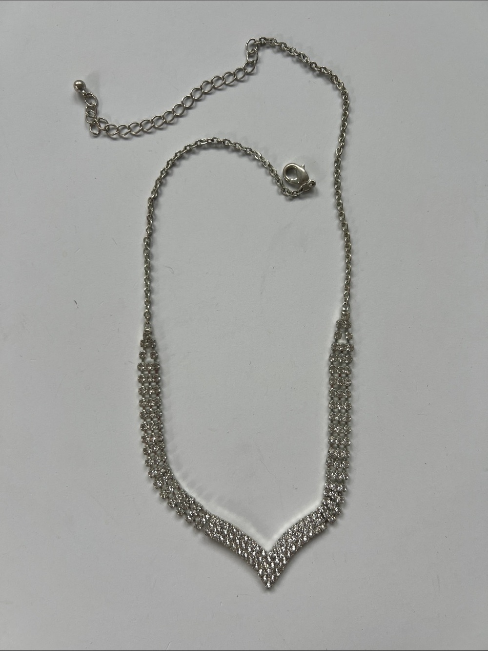 Silver Faux Crystal V-Point Necklace - Women’s Jewelry